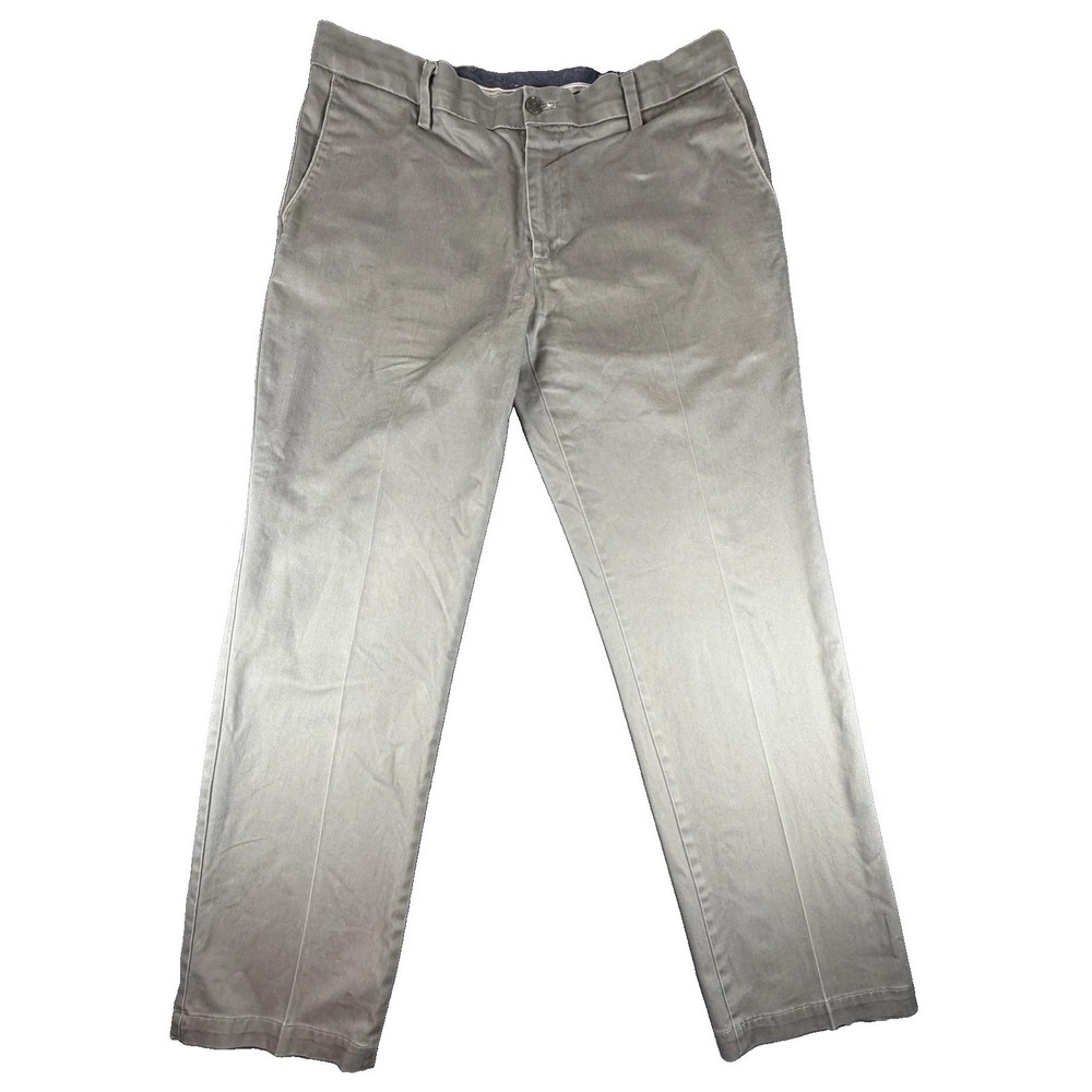 Dockers Signature Khaki Pants Mens 36x32 Gray Straight Flat Front Chino Casual